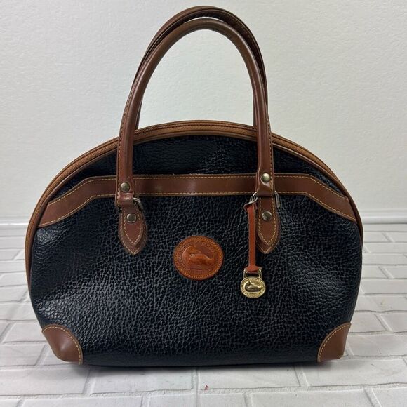 Dooney and Bourke Purse Leather Handbag Black and Cognac Vintage USA - Picture 1 of 10